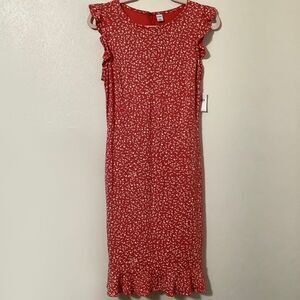 NWT Old Navy Cottagecore Feminine Whimsical Ruffle Red Floral Midi Dress Small